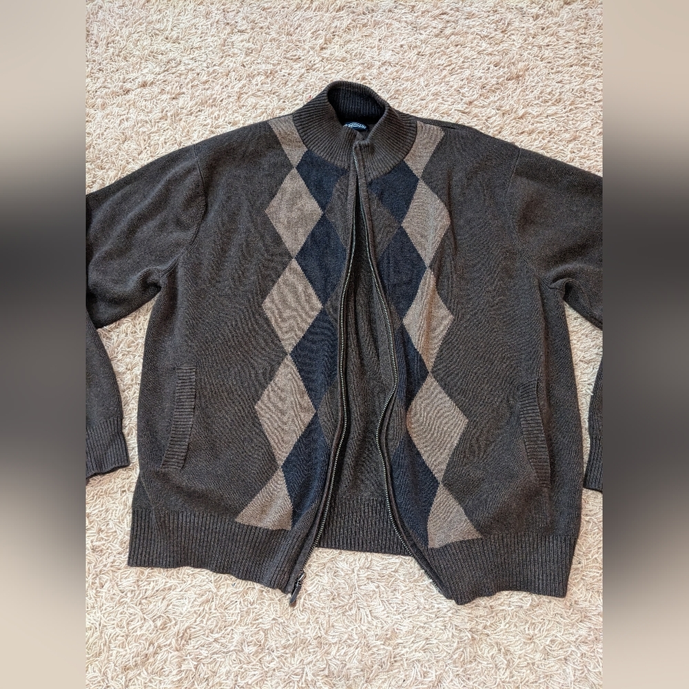 John Bartlett Consensus Argyle Zip Up Sweater Bro… - image 1